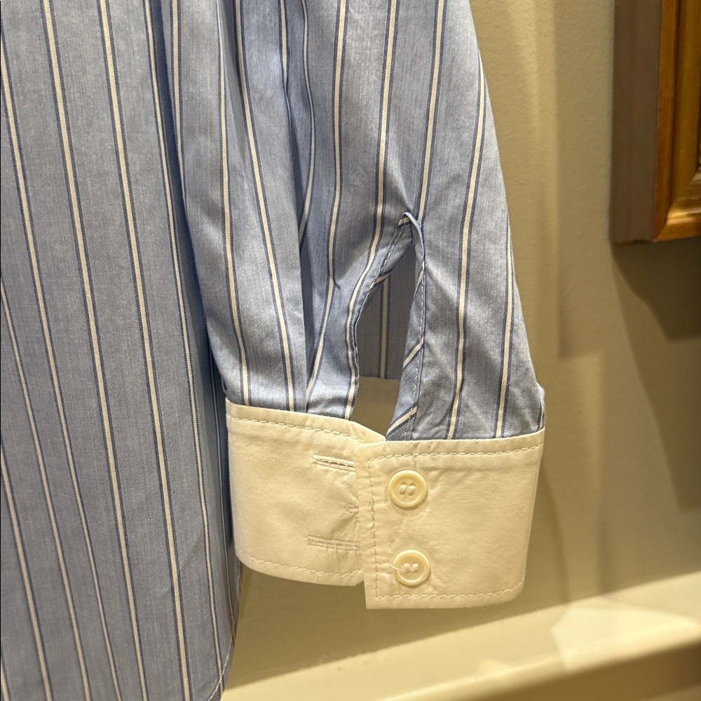 Sandro Light Blue Pinstripe Button-Up Shirt with White Collar - Picture 4 of 6